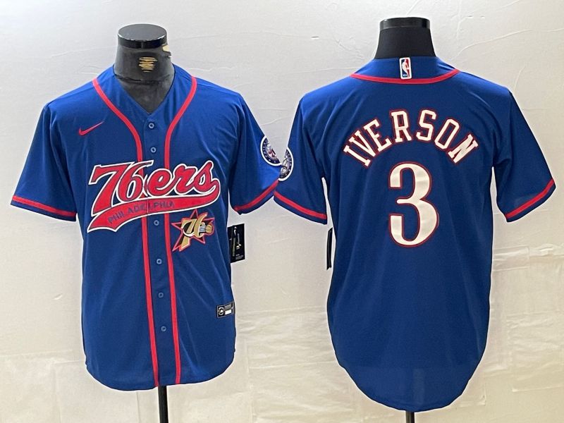 Men Philadelphia 76ers #3 Iverson Blue Jointly 2024 Nike NBA Jersey style 3->philadelphia 76ers->NBA Jersey